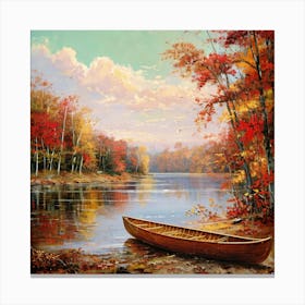 Canoe By The Lake Canvas Print