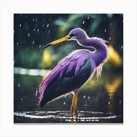 Lilac Feathered Wading Bird in the Purple Rain Canvas Print