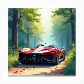 Aston Martin Valkyrie Amidst A Vivid Watercolor Forest Setting 1 Canvas Print