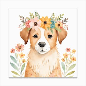 Floral Baby Dog Nursery Illustration (28) Canvas Print