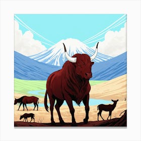 Bulls In The Mountains 6 Canvas Print