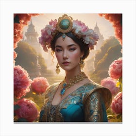 Beautiful Portrait Of An Empress In Her Garden Canvas Print