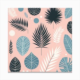 Scandinavian style, Palm leaves of different shapes on a pastel pink background 3 Canvas Print