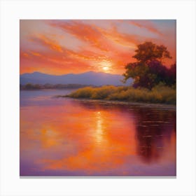 Sunset Over The River Canvas Print