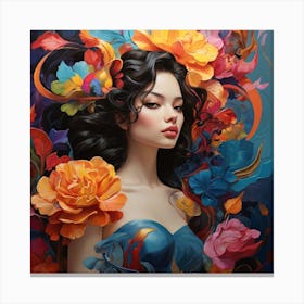 Girl With Flowers 15 Canvas Print