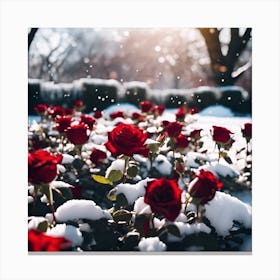 Red Roses in White Snow Canvas Print