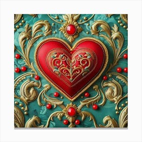 Embroidered Heart red 9 Canvas Print