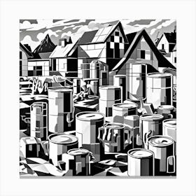 Milk Processing Monochrome Cubism Style Canvas Print