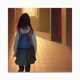 Girl With A Backpack Canvas Print