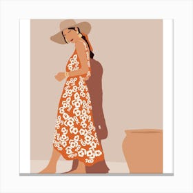 Woman In Orange Dress Canvas Print