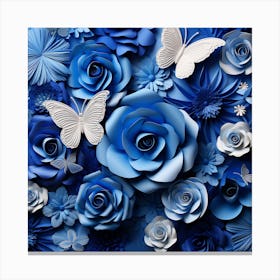 Blue Roses And Butterflies 1 Canvas Print