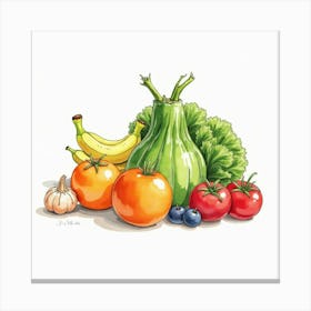 Artistic Watercolor Rendering Of Fresh Produce In An Elegant Arrangement 1 Canvas Print