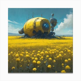 Yellow Flowers In Field With Blue Sky Professional Ominous Concept Art By Artgerm And Greg Rutkows (5) Canvas Print