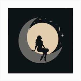 Silhouette Of A Woman On The Moon 1 Canvas Print