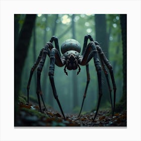 Giant Spider With An Intricate Web, Lurking In A Dark Forest 1 Canvas Print