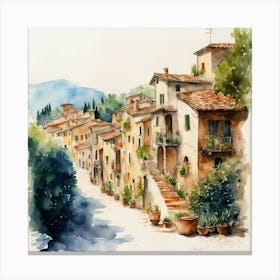 Watercolor Of Italian Village Canvas Print