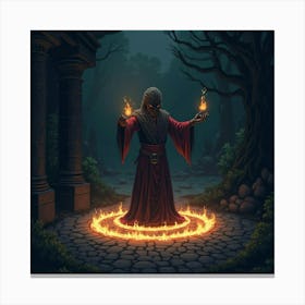 A Sorcerer Casting A Spell In A Glowing Ritual Circle 1 Canvas Print