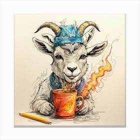 Goat With A Cup Of Coffee 2 Canvas Print