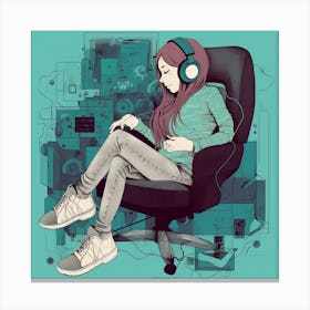 Girl Listening To Music Canvas Print