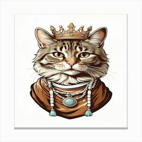 Default Mascot Brown And White Tabby Cat Wearing A Tiara In V 1 Canvas Print