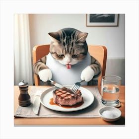 Cat Eating Steak Canvas Print