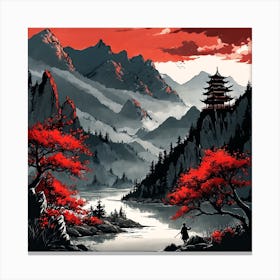 Chinese Landscape Mountains Ink Painting (83) Canvas Print