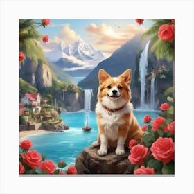 Corgi In The Garden Canvas Print