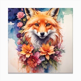 Fox With Flowers Canvas Print