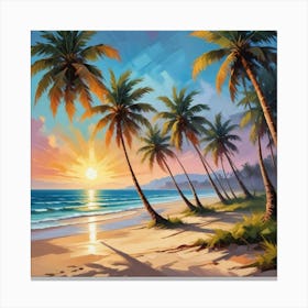 Palm Trees On The Beach Art Print 4 Canvas Print