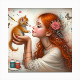 Girl With A Kitten 2 Canvas Print