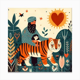 Tiger, Father, and Girl in the Jungle  Canvas Print