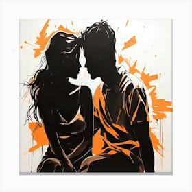 Silhouette Love Minimalist Young Couple Sumi-E Abstract wall art Canvas Print