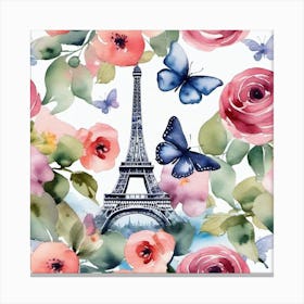 Paris Roses And Butterflies 2 Canvas Print