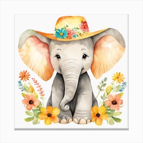 Floral Baby Elephant Nursery Illustration (1) Canvas Print
