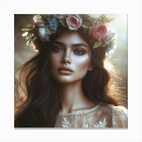 Beautiful Woman With Flower Crown Canvas Print