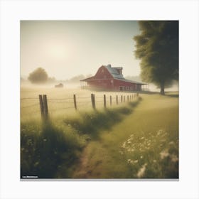 Red Barn In The Mist 1 Canvas Print