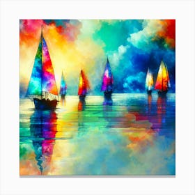 Sailboats Blue Sky Sunset Ocean Artwork Painting Canvas Print