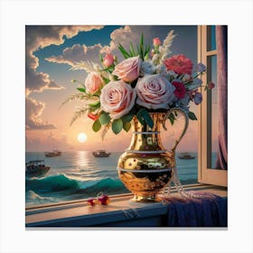 Sunset With Roses 1 Canvas Print