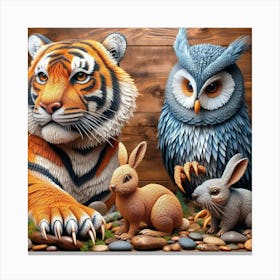 Tiger, Rabbit, Owl And Rat Canvas Print