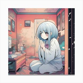 Manga Girl Sitting On The Floor Canvas Print