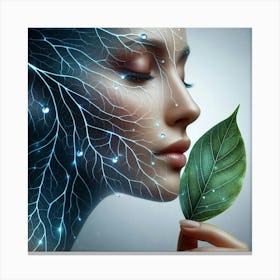 Woman Holding A Leaf Canvas Print