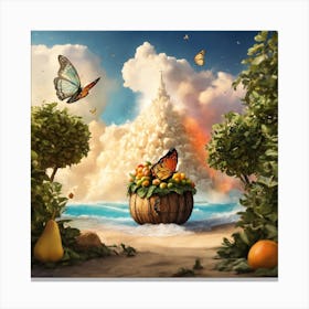 Basket Of Fruit And Butterflies Canvas Print