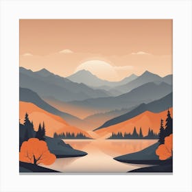 Misty mountains background in orange tone 18 Canvas Print