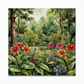 Watercolor Of A Garden Canvas Print