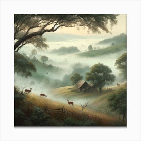 Deer In The Mist Canvas Print