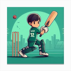 Cartoon Cricket Player Canvas Print