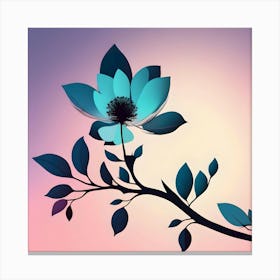Branch With Turquoise Flower, Background Of Grade In Pastel Colors Canvas Print