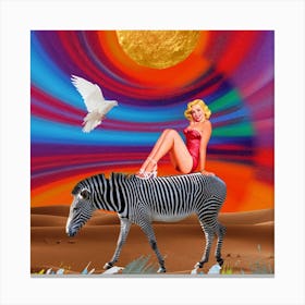 Zebra - colors - white dove - girl - photo montage Canvas Print