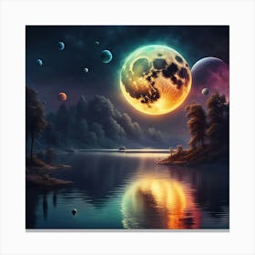 Planets Over Lake at Night Canvas Print
