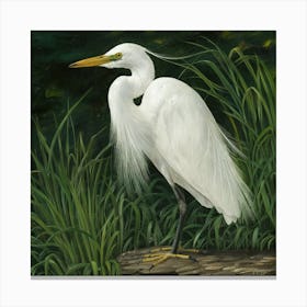 Egret William Morris Style Bird (7) Canvas Print